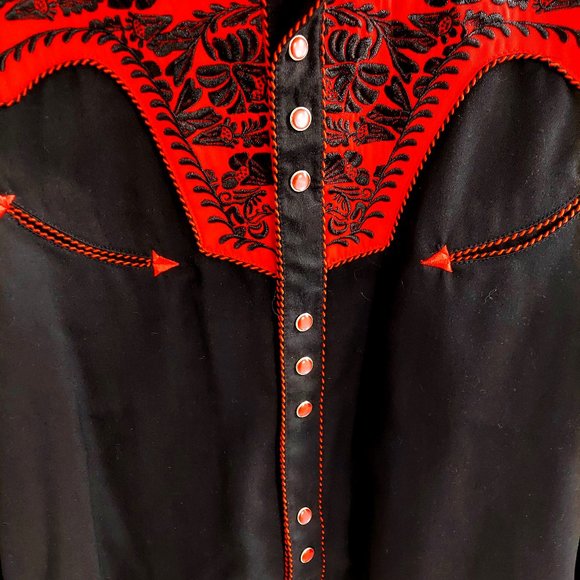Vintage  Scully Gunfighter Men's Western Button Down Crimson w/caballero cuffs - Picture 1 of 14